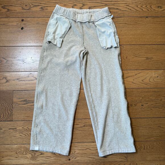 Lou & Grey Gray Wide Leg Lounge Pants M Cozy Fleece Side Stripe Pockets - Picture 7 of 10